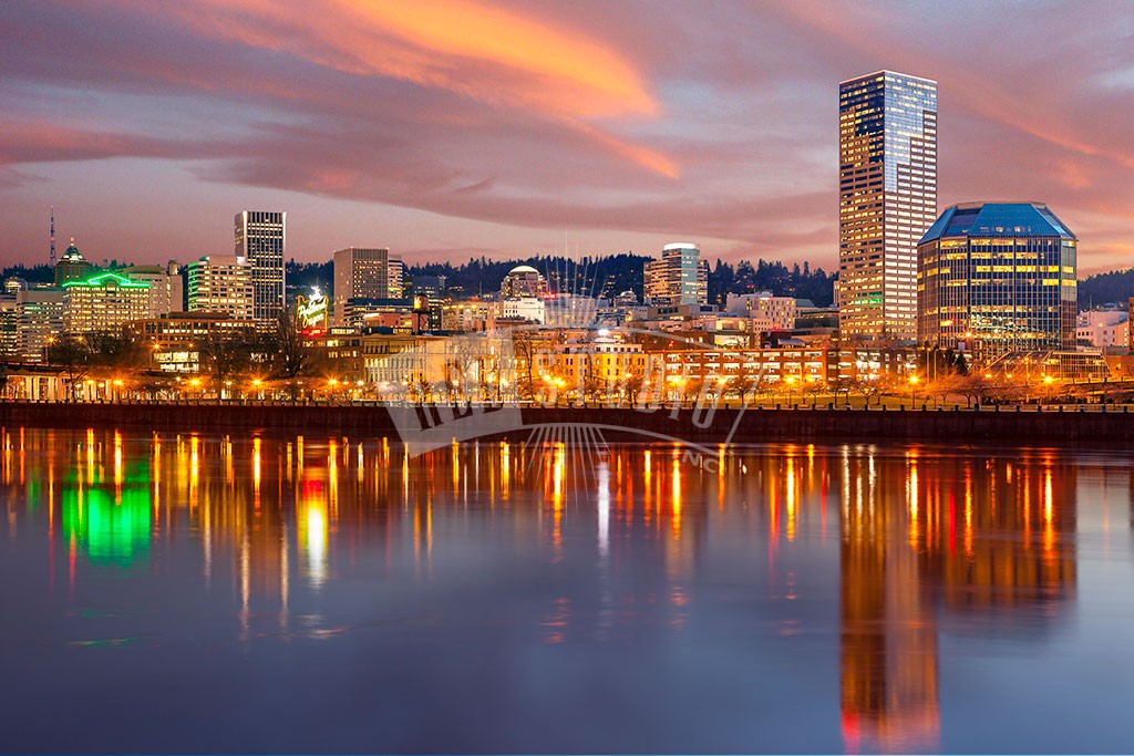 Dusk Skyline of Portland, Oregon - Red Studio Inc.